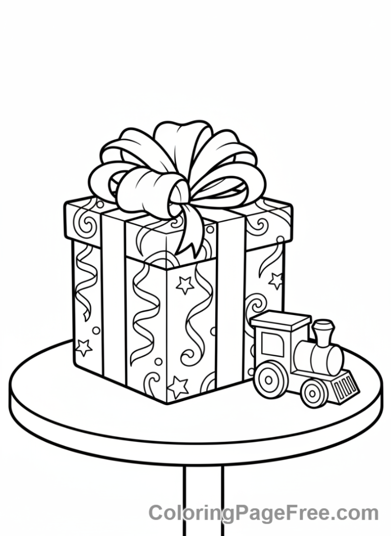 Present coloring page - Gift on table