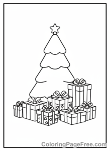 Present coloring page - Gifts under tree