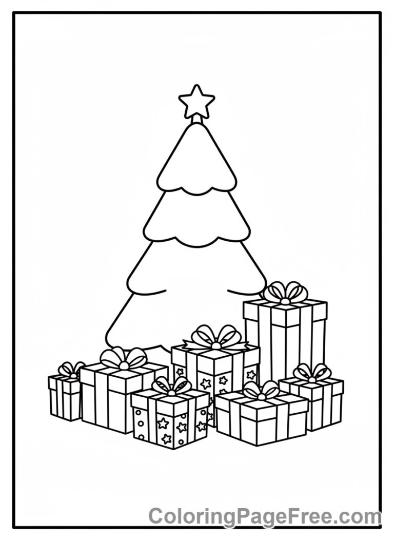 Present coloring page - Gifts under tree