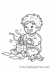 Present coloring page - Kid opening present