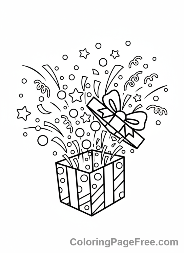 Present coloring page - Present confetti burst