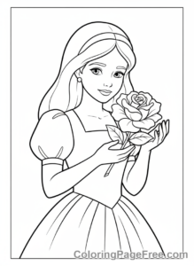 Princess coloring page - Princess holding flower close-up