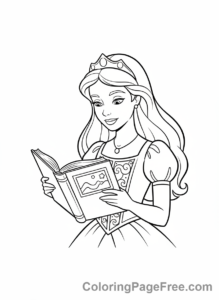 Princess coloring page - Princess reading book close-up