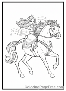 Princess coloring page - Princess riding horse action