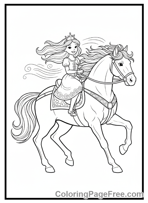 Princess coloring page - Princess riding horse action