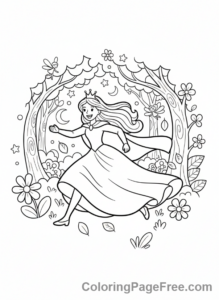 Princess coloring page - Princess running forest action