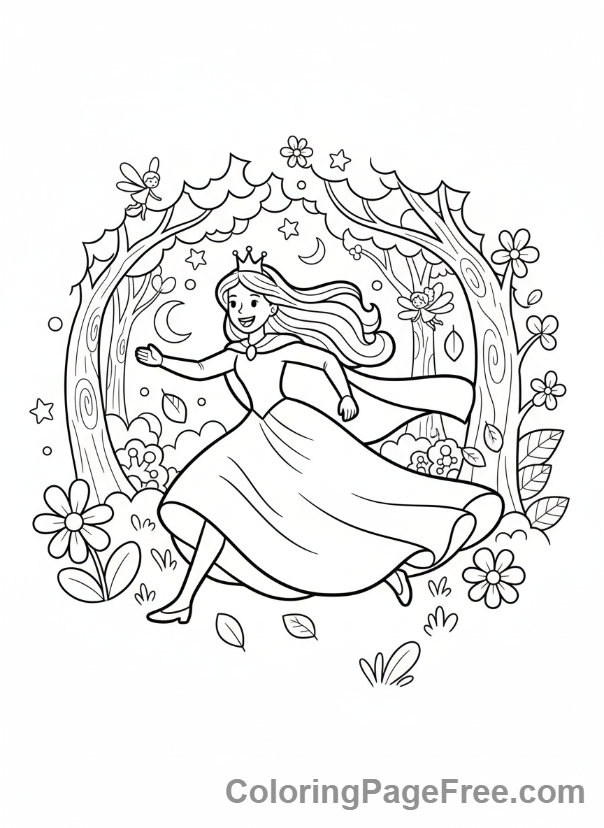 Princess coloring page - Princess running forest action