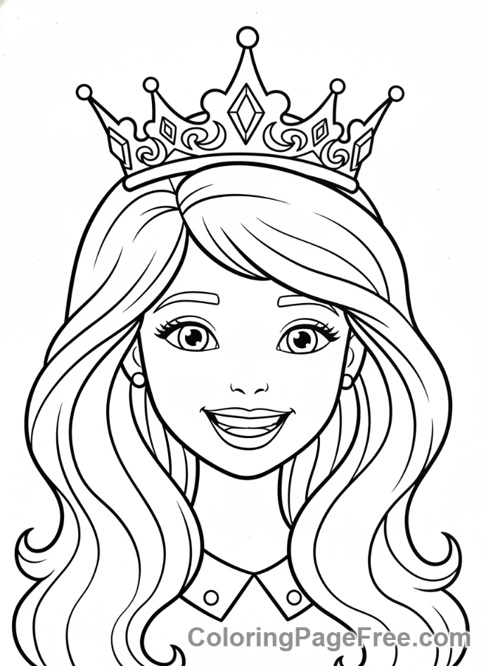 Princess coloring page - Princess smiling close-up