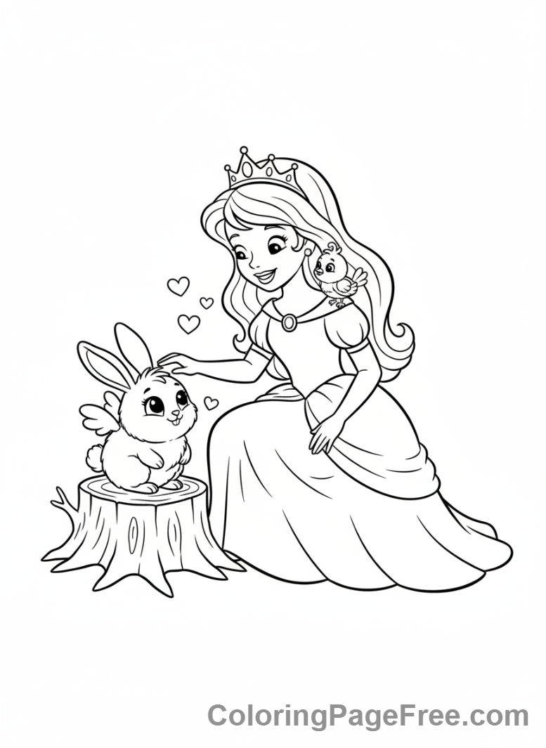 Princess coloring page - Princess with pet full body