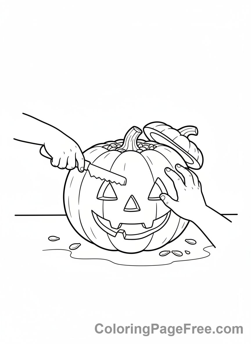 Pumpkin coloring page - Carving a Pumpkin