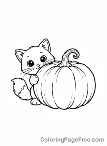 Pumpkin coloring page - Cat with Pumpkin