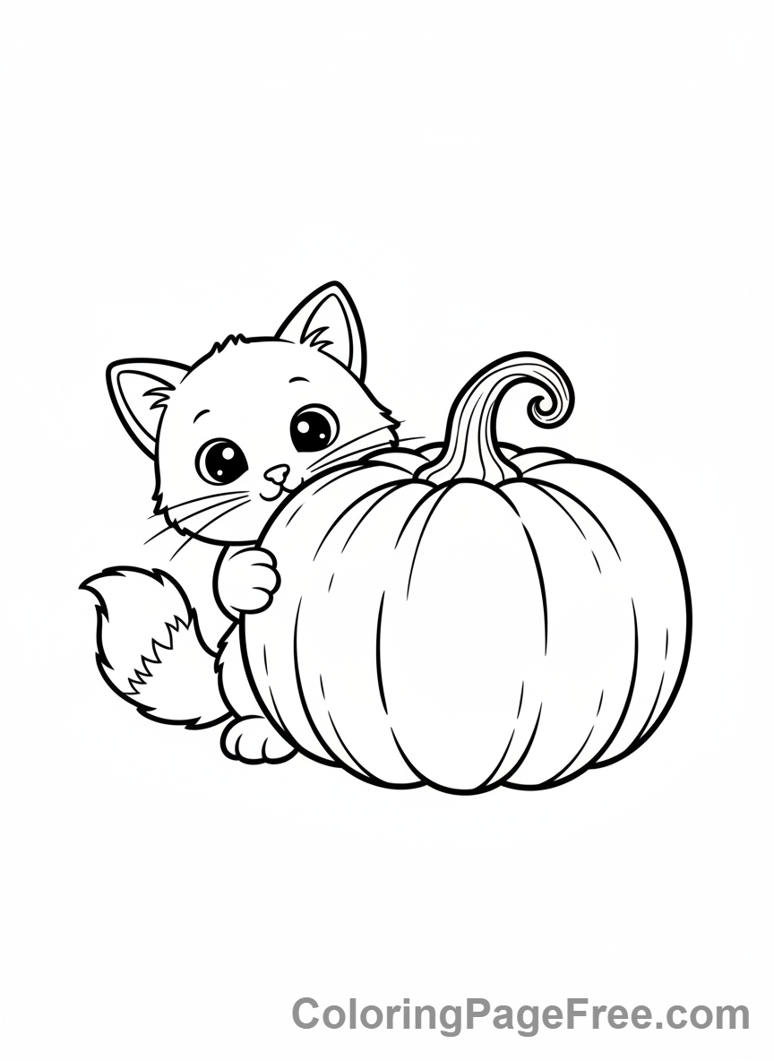 Pumpkin coloring page - Cat with Pumpkin