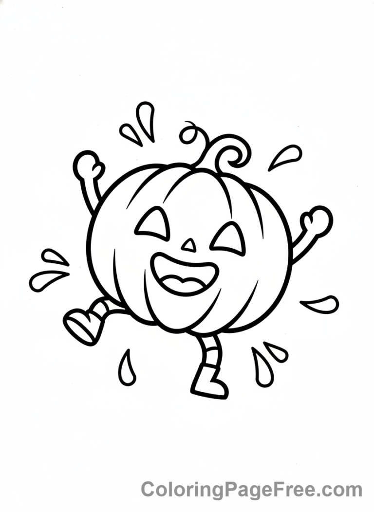 Pumpkin coloring page - Dancing Happy Pumpkin