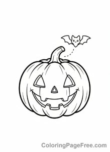 Pumpkin Jack O Lantern coloring page - Bat and Jack O Lantern