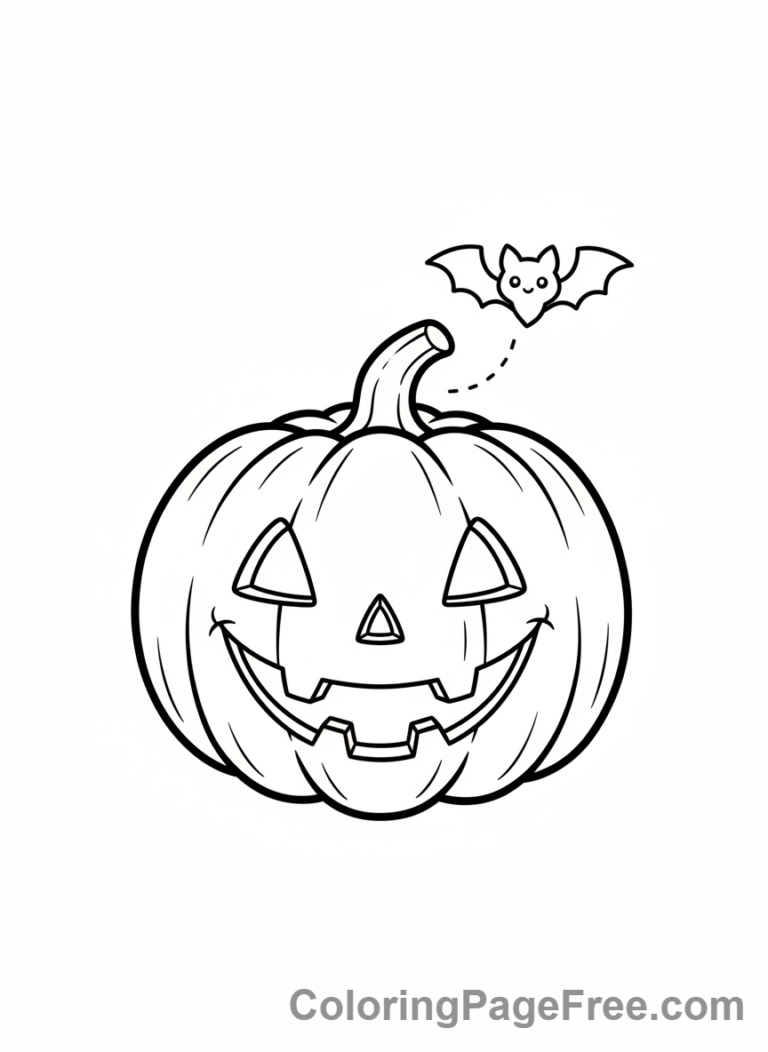 Pumpkin Jack O Lantern coloring page - Bat and Jack O Lantern