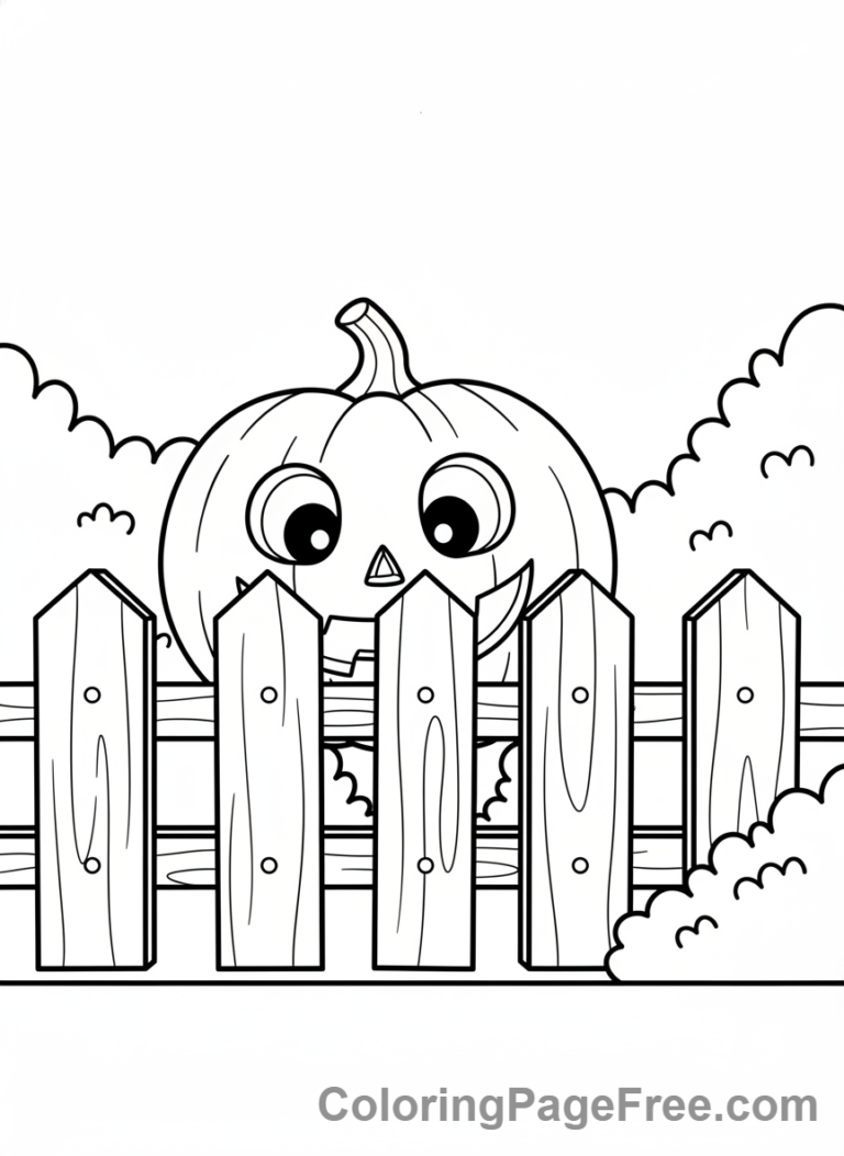 Jack-o-lantern peeking from corner coloring page