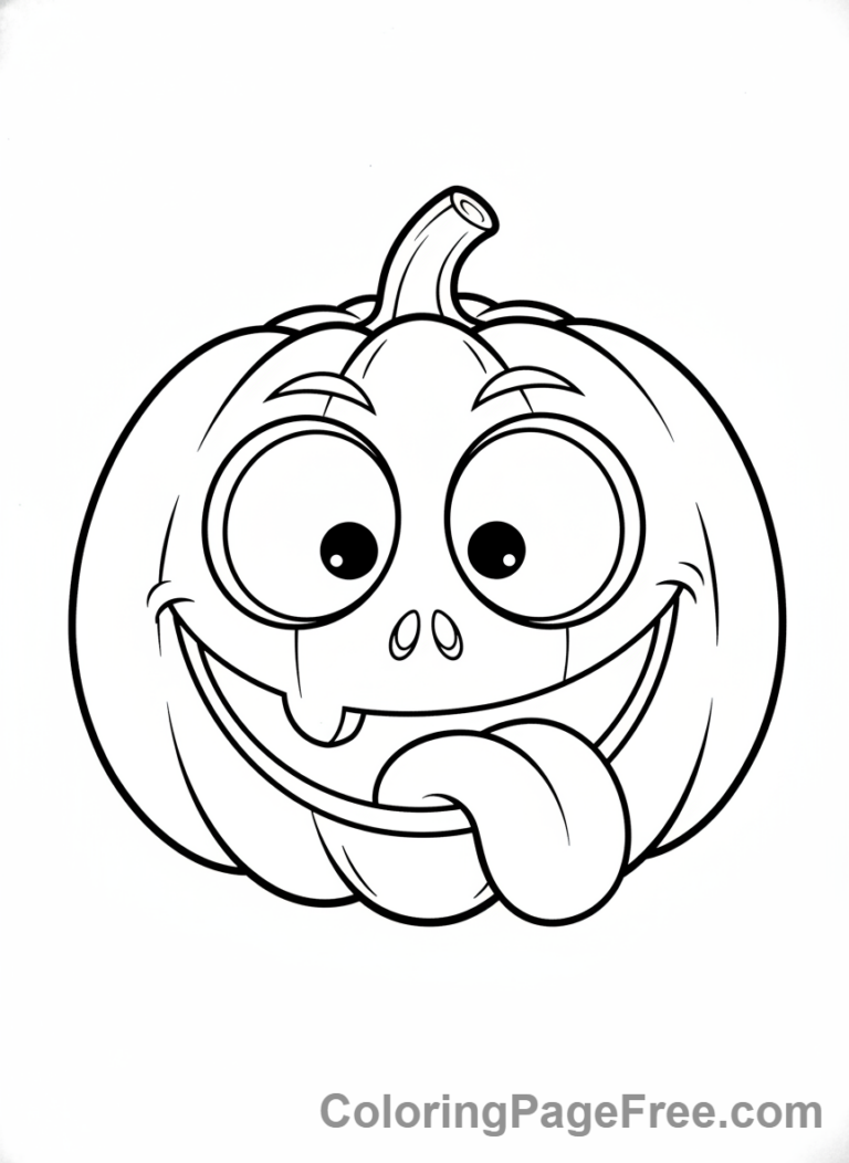 Silly and funny jack-o-lantern coloring page