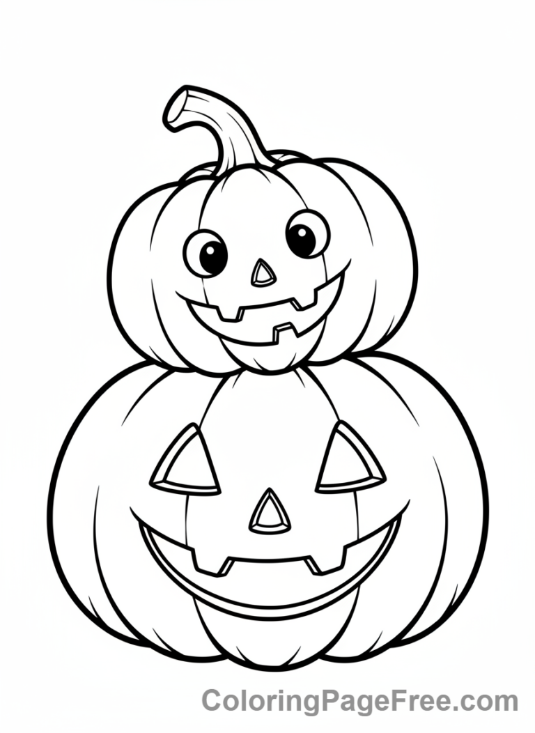 Stacked jack-o-lanterns totem pole coloring page
