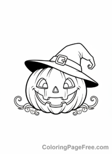 Pumpkin Jack O Lantern coloring page - Witch Hat Pumpkin