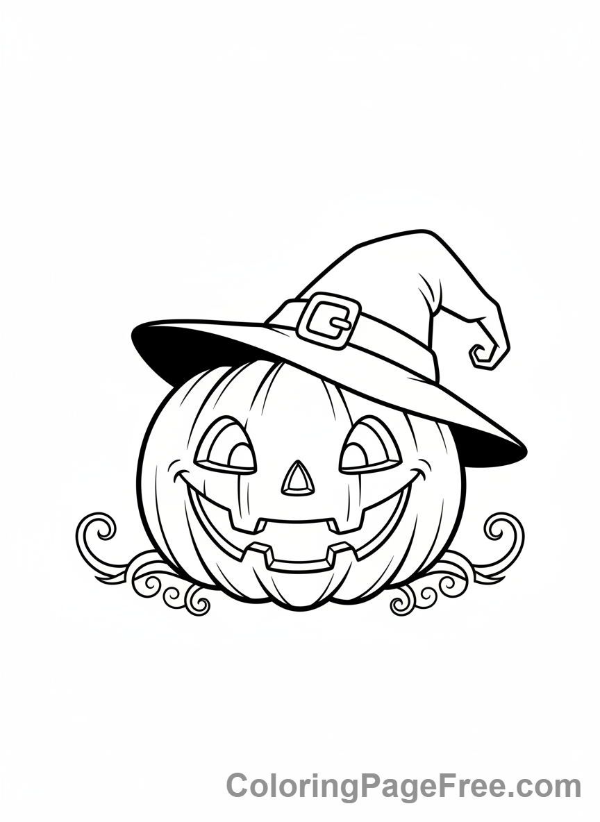 Pumpkin Jack O Lantern coloring page - Witch Hat Pumpkin
