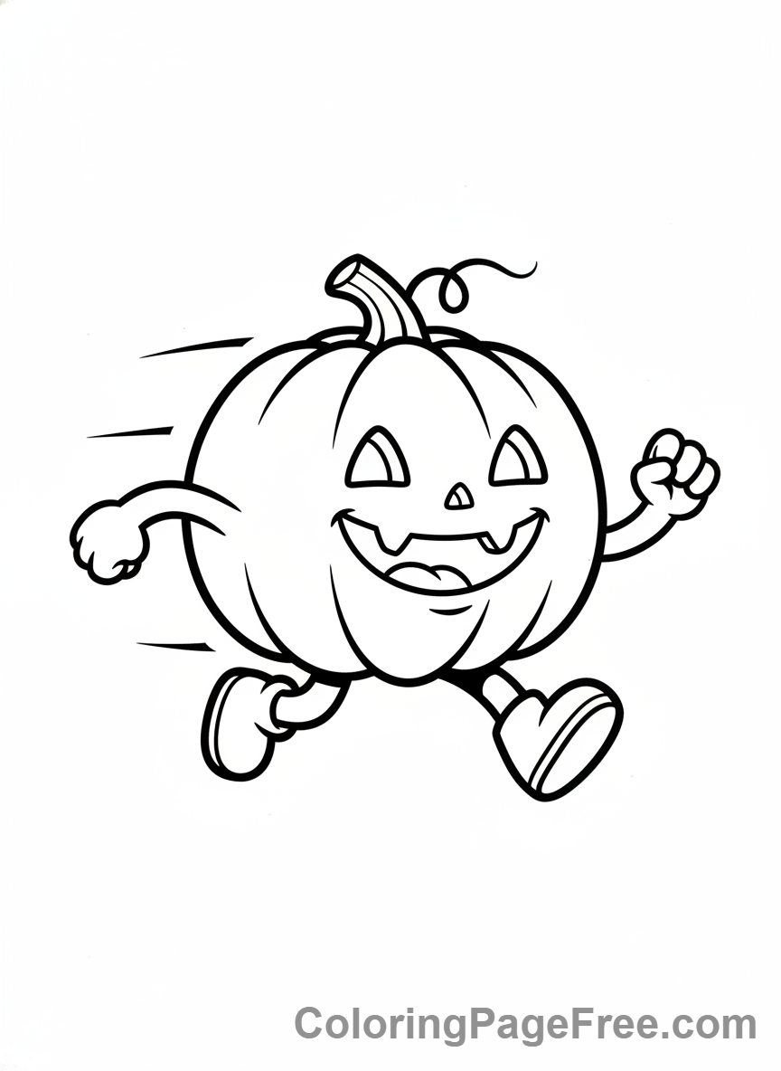 Pumpkin coloring page - Running Pumpkin Action