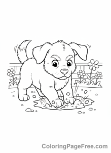 Puppy coloring page - Puppy digging hole