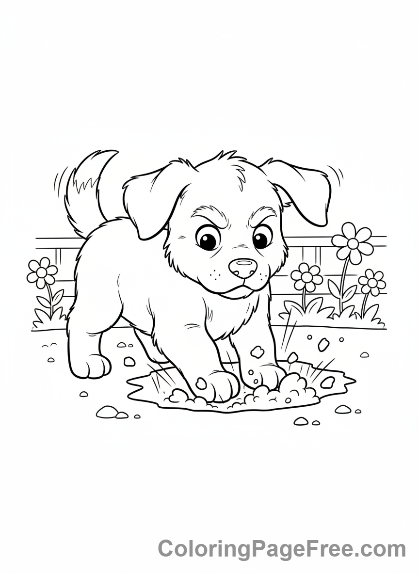 Puppy coloring page - Puppy digging hole