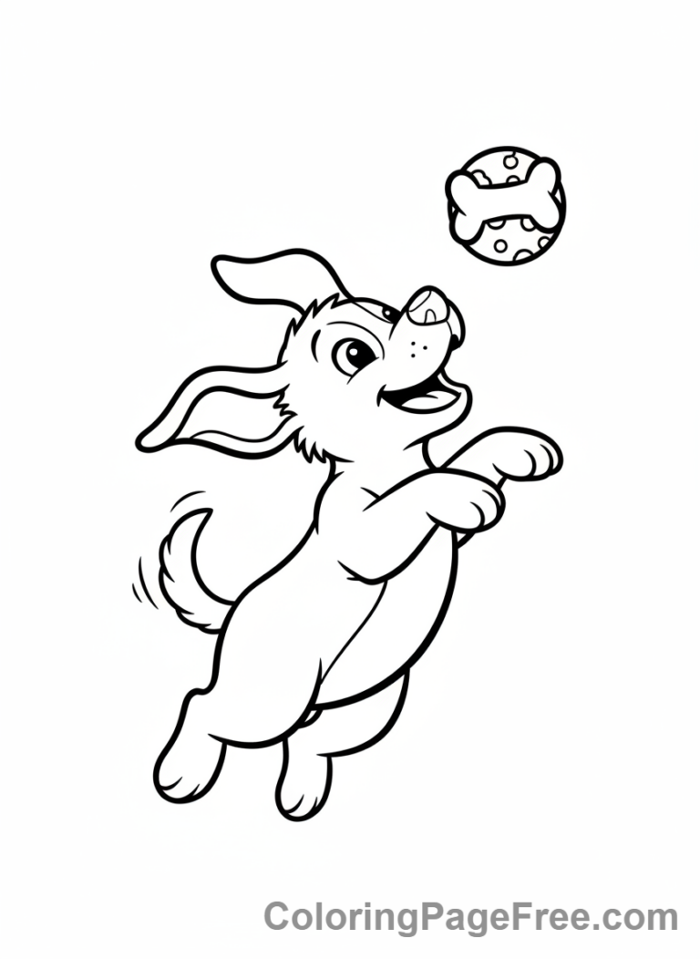Puppy jumping for a toy coloring page