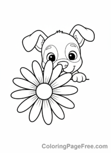 Puppy coloring page - Puppy peeking flower