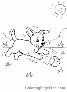 Puppy coloring page - Puppy playing ball