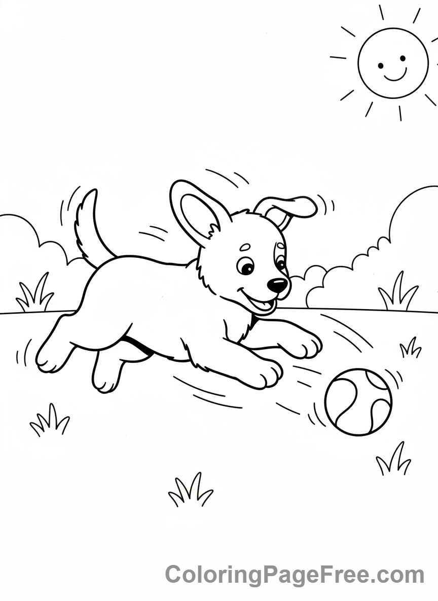 Puppy coloring page - Puppy playing ball
