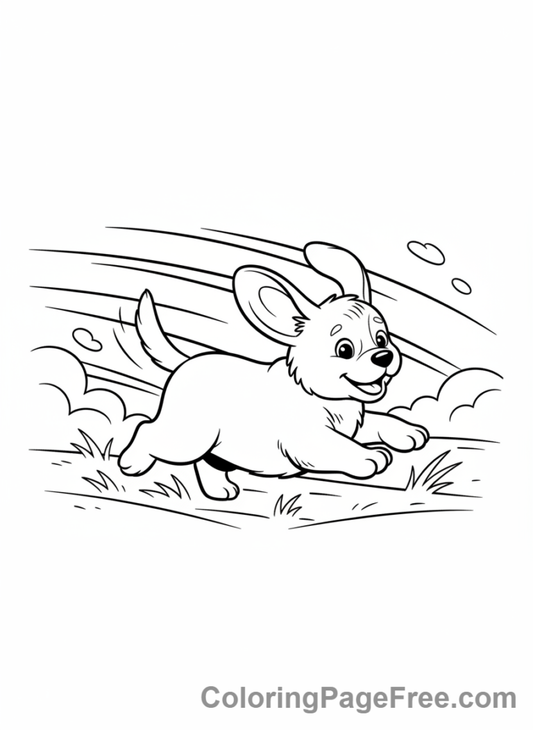 Puppy running in a field coloring page