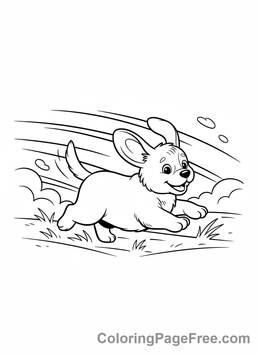 Puppy coloring page - Puppy running field