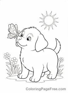 Puppy coloring page - Puppy sniffing butterfly