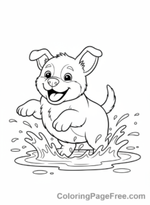 Puppy coloring page - Puppy splashing puddle