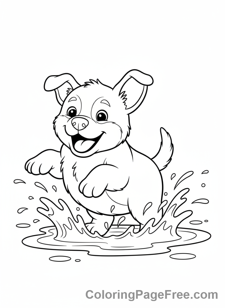Puppy coloring page - Puppy splashing puddle