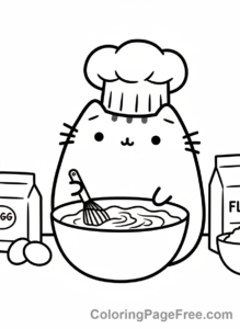 Pusheen coloring page - Pusheen baking cake