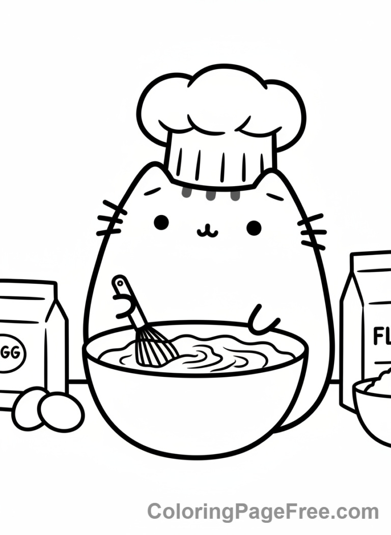 Pusheen coloring page - Pusheen baking cake