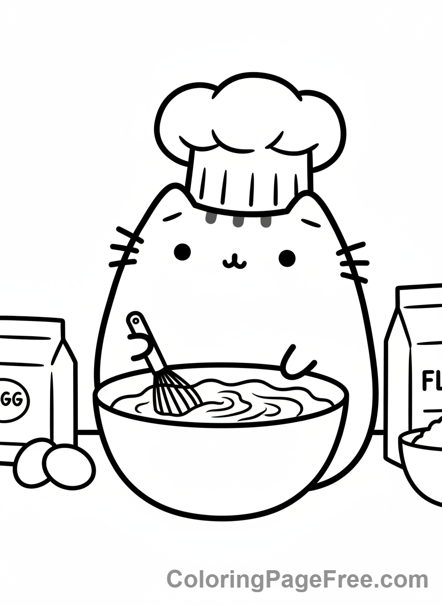 Pusheen coloring page - Pusheen baking cake