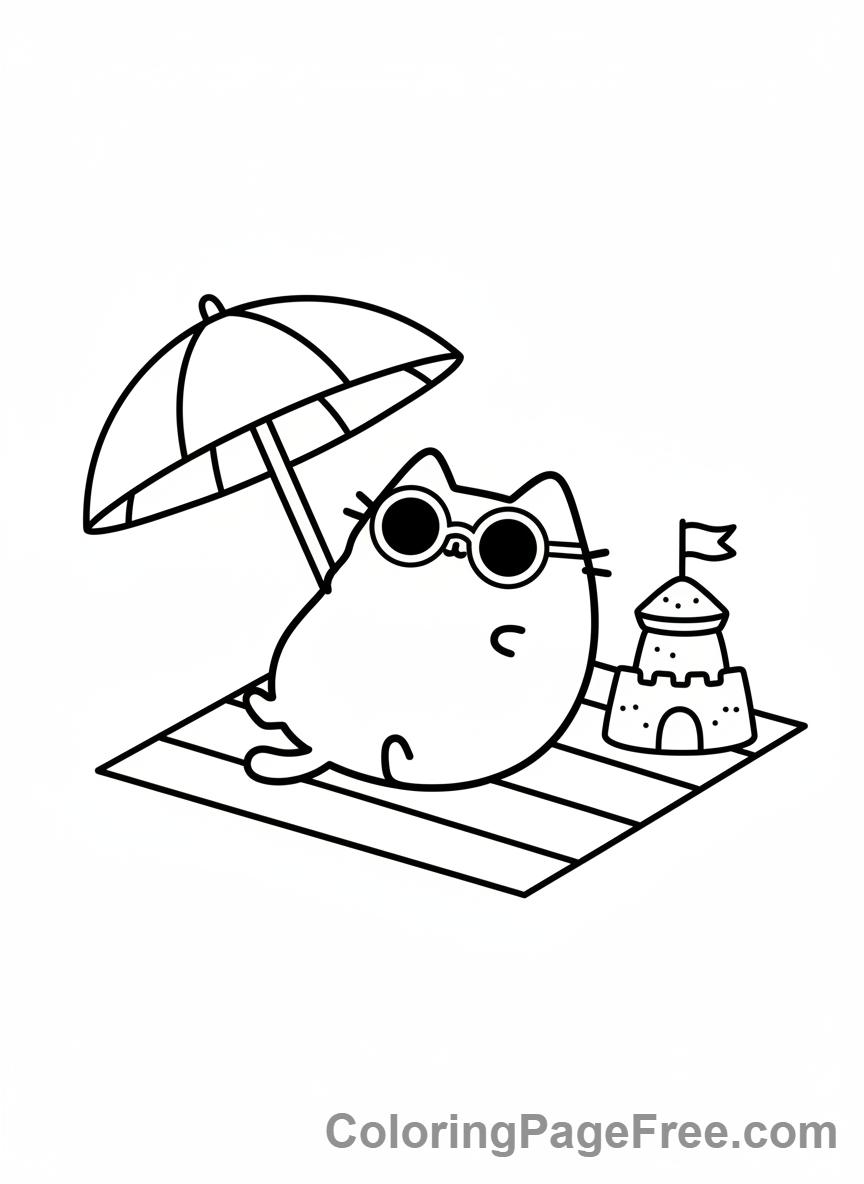 Pusheen coloring page - Pusheen beach day