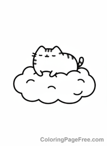 Pusheen coloring page - Pusheen floating cloud
