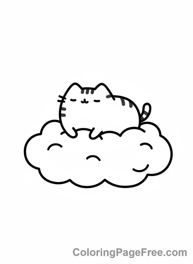 Pusheen coloring page - Pusheen floating cloud