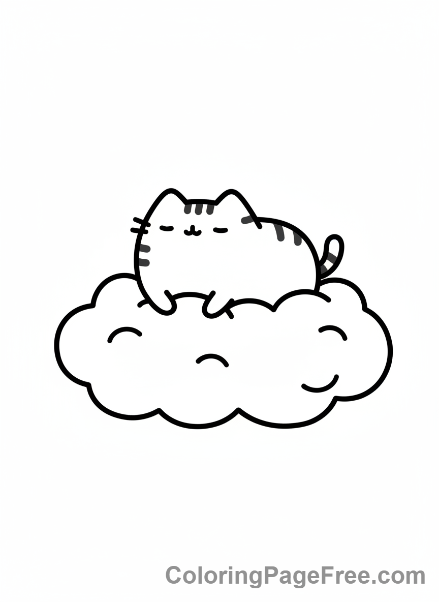 Pusheen coloring page - Pusheen floating cloud
