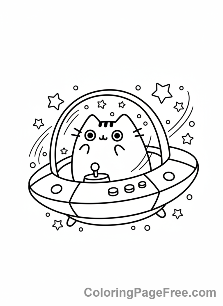Pusheen coloring page - Pusheen in spaceship