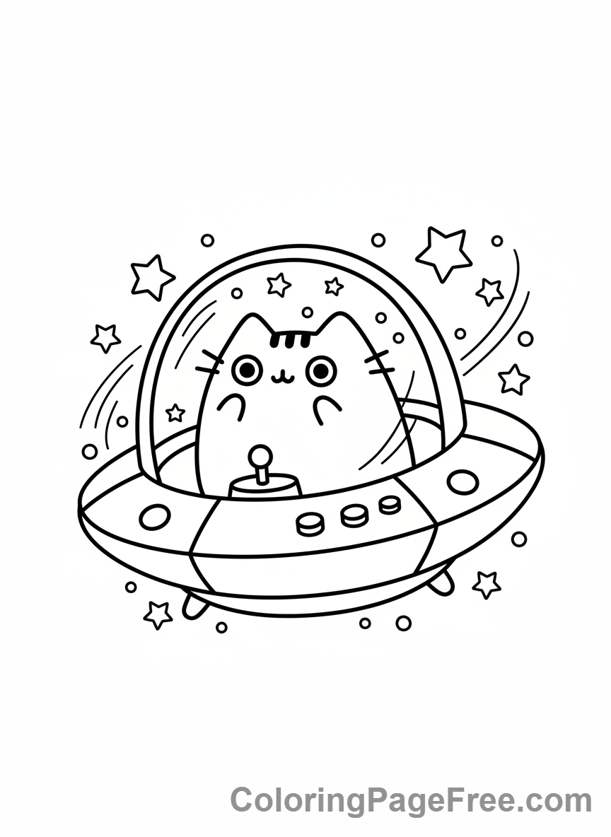 Pusheen coloring page - Pusheen in spaceship