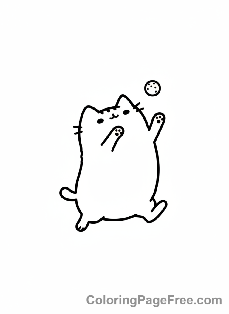 Pusheen coloring page - Pusheen jumping treat