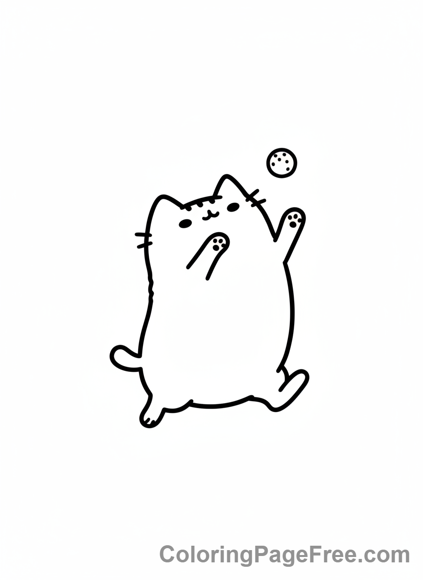 Pusheen coloring page - Pusheen jumping treat