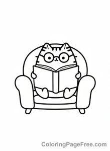 Pusheen coloring page - Pusheen reading book