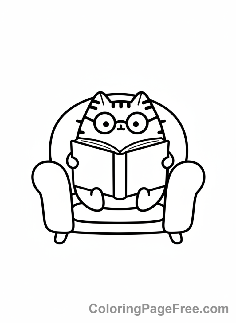 Pusheen coloring page - Pusheen reading book