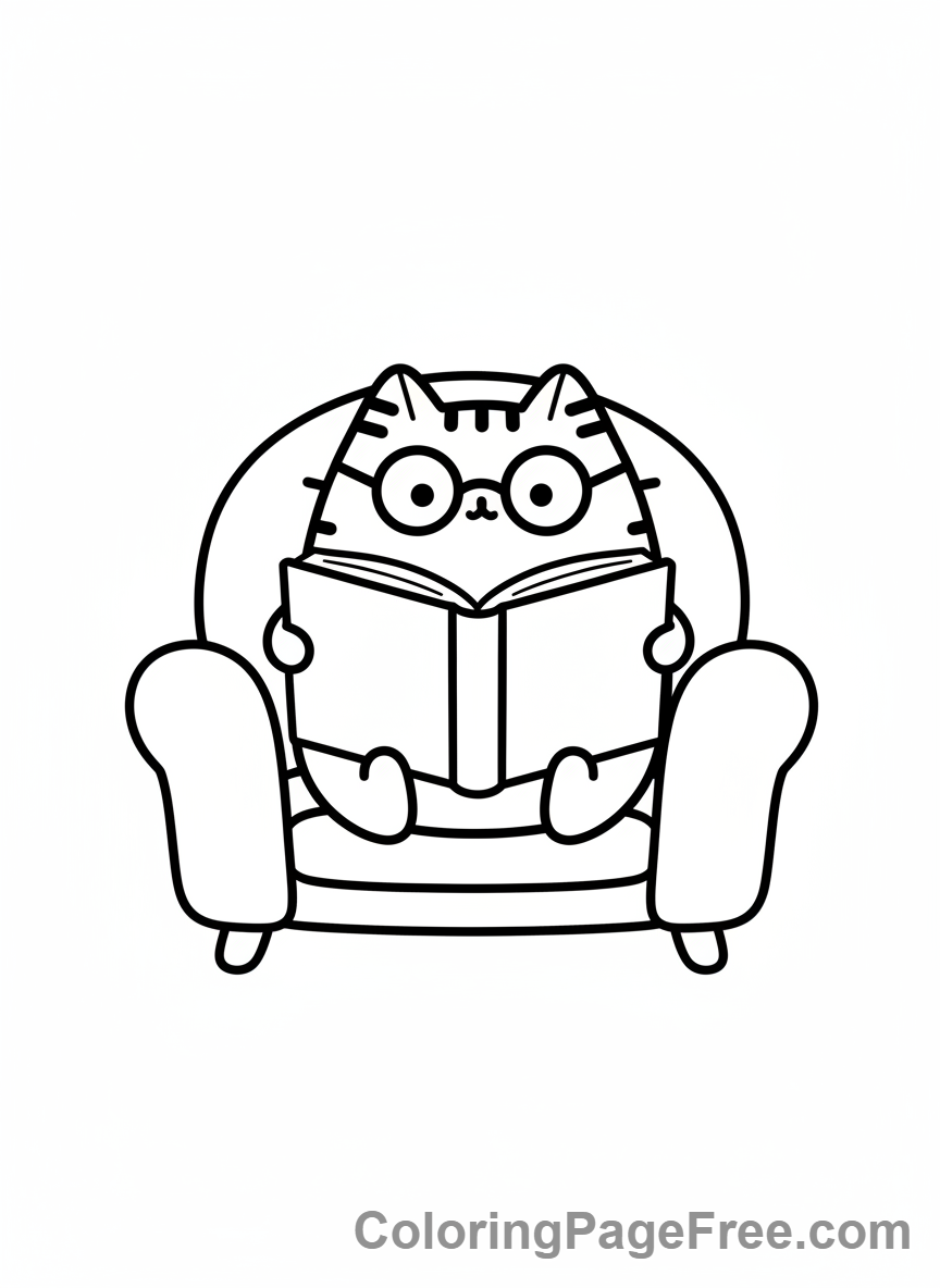 Pusheen coloring page - Pusheen reading book